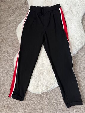 Zara Black Trousers with Red and White Side Stripes